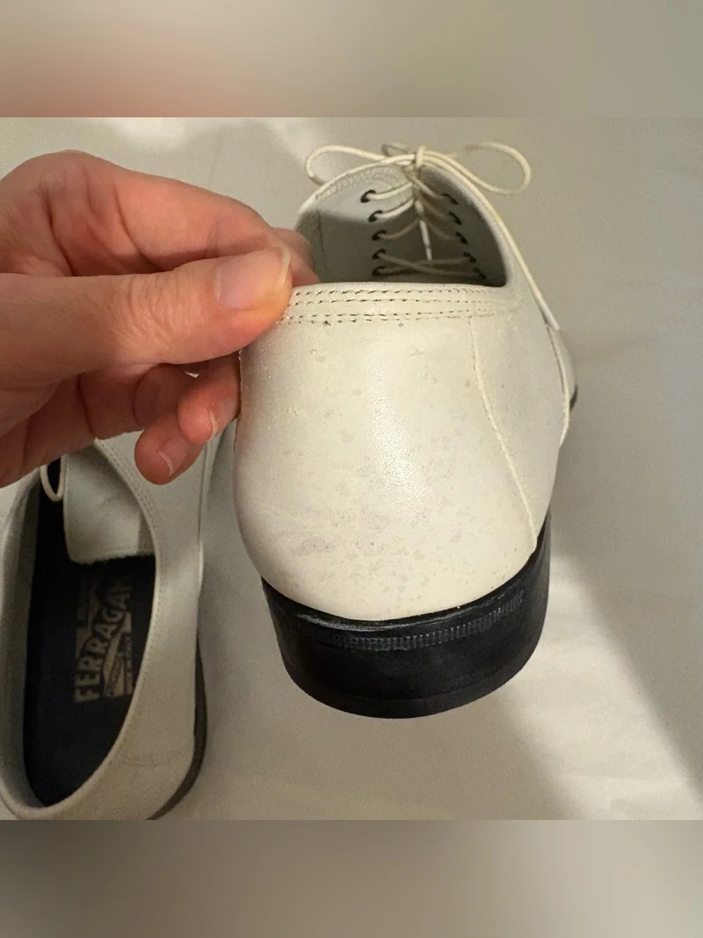 SALVATORE FERRAGAMO mens white leather dress shoes